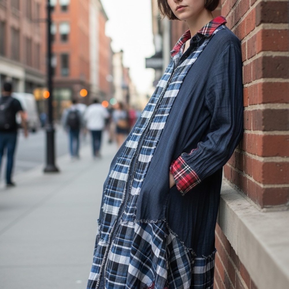 PAPER LACER Womens Shirt dress  Pockets Long Sleeves Multicolor Plaid Small Boho